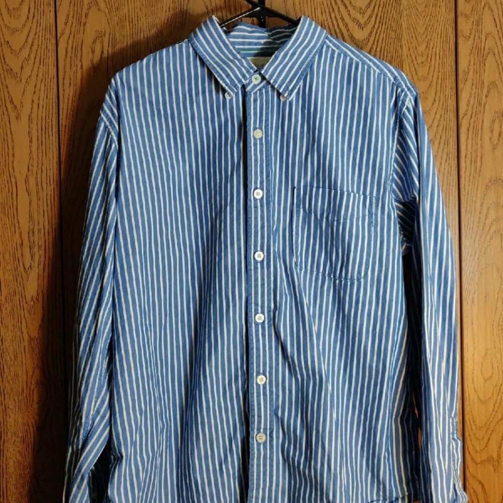 Aeropostale Mens Dress Shirt White/Blue Striped
